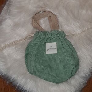 Green Corduroy Drawstring Bag